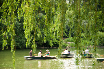 Central Park green lake with people having fun
