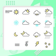 Simple color wether icon set. Pattern background layout flat design style minimal vector illustration