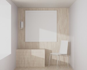 3D living room and chair with blank photo frame