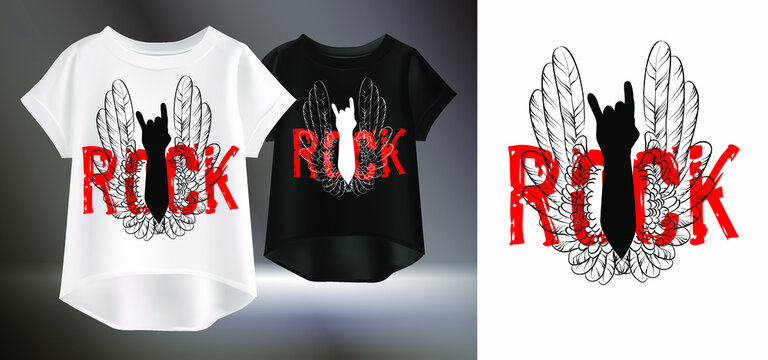 Vector illustration of a T-shirt with a red lettering and the image of wings. Isolated image of fashionable clothing.