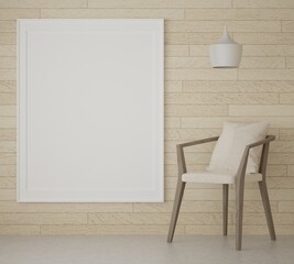 3D living room and chair with blank photo frame