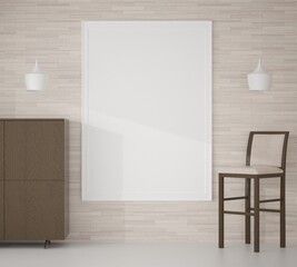 3D living room and chair with blank photo frame