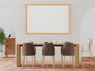 3D dining room with blank photo frame