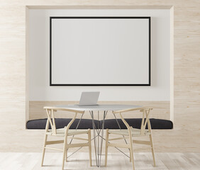 3D dining room with blank photo frame