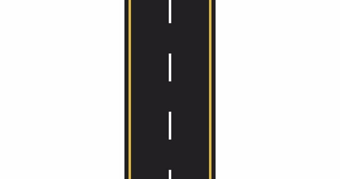 Asphalt road for cars with road markings. View from above. 4K animation with alpha channel.