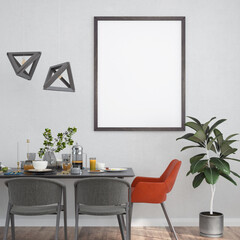 3D dining room with blank photo frame
