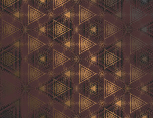 Geometric abstract burgundy with metallic gold tint textured kaleidoscopic hexagonal pattern. Symmetrical luxury ornament for digital paper, wallpaper background, package design. Vector illustration.