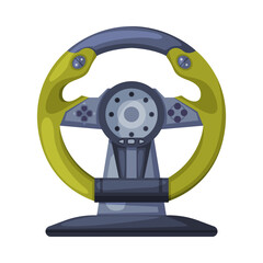 Fototapeta premium Racing Steering Wheel Game Controller, Video Game Players Accessory Device Vector Illustration