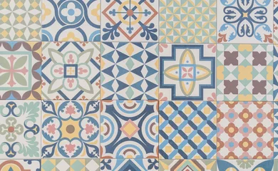Afwasbaar behang Oude mozaïek keramische tegel patroon Marokkaanse vintage tegels achtergrond © OceanProd