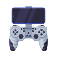 Video Game Controller with Smatphone Display, Modern Game Console Cartoon Vector Illustration