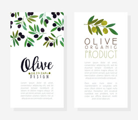 Promo Card with Olive Branch as Organic Product Vector Template