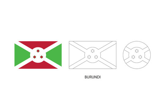 Burundi flag 3 versions, Vector illustration, Thin black line of rectangle and the circle on white background.