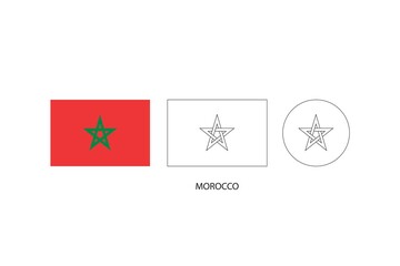 Morocco flag 3 versions, Vector illustration, Thin black line of rectangle and the circle on white background.