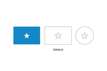 Somalia flag 3 versions, Vector illustration, Thin black line of rectangle and the circle on white background.