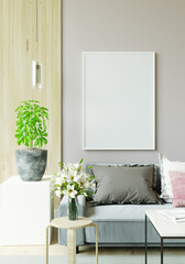 The living room is decorated with chairs, sofaand picture frames,.