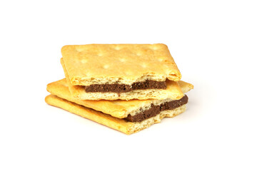 cracker cookies isolated on white. two halves of a cookie with a chocolate layer.