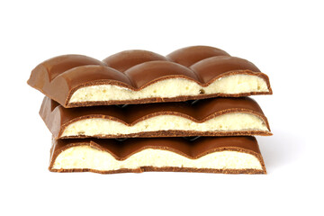 chocolate isolated on white. three chocolate bars stacked one on top of the other