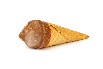 cone of chocolate ice cream isolated on white