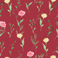 Seamless pattern with flowers and leaves. Hand-drawn . Floral pattern for wallpaper or fabric. Flowers and leaves. Texture background.