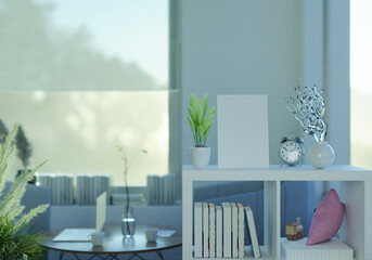 Living room wall photo frame with flower vase, 3D style