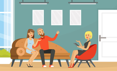 Family Couple at Appointment with Psychologist Vector Illustration