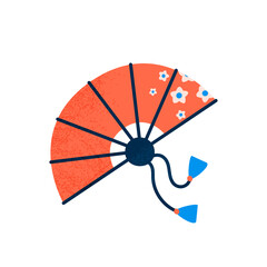 Japanese traditional fan isolated vector illustration. Vintage oriental accessory design element. 