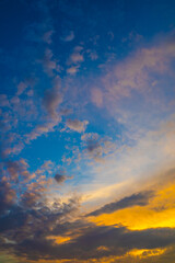 Vertical dramatic sunset ,sunrise sky and white clouds. Sky clouds with sunset in fantastic background