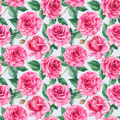  Floral background. Pink roses, seamless patterns, watercolor painting flowers 