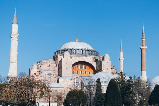 Old mosque against cloudless sky
