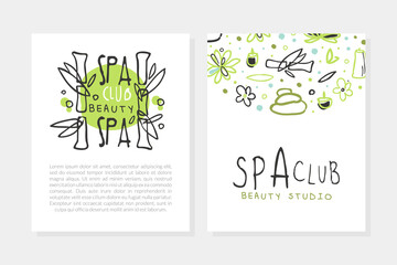 Spa and Beauty Hand Drawn Design for Promo Card Vector Template