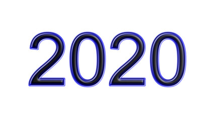 blue 2020 number 3d effect white background
