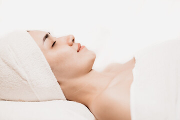 Obraz na płótnie Canvas Asian women sleeping relax for beauty facial health skin care and hair treatment in spa salon.