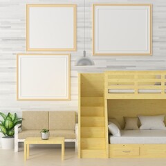 Bedroom with bunk bed and picture wall frame.