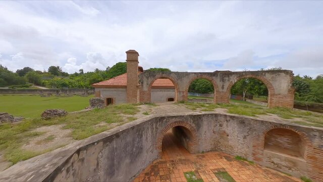 Historical Structure Of Sugar Cane Refinery At Boca de Nigua, Dominican Republic. aerial