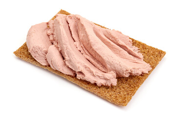Liver pate sandwich, isolated on white background. High resolution image.