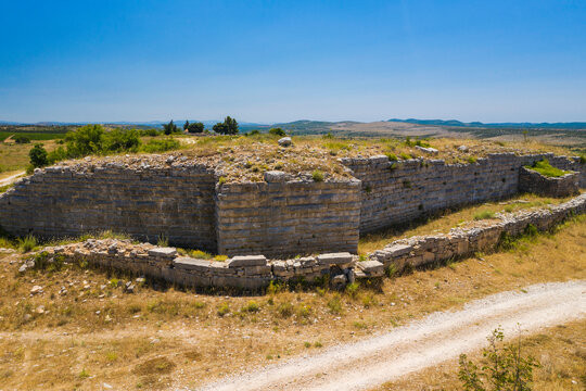 Stone ruins of ancient town of Asseria in Dalmatia, Croatia