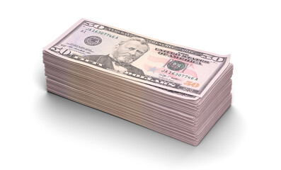 fifty dollar bundles isolated on white background