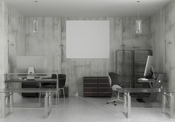 Office with desk and wall, 3d style