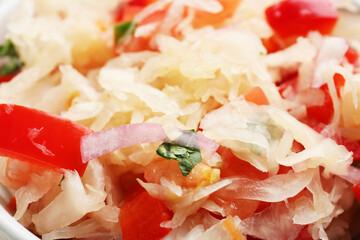 Tasty sauerkraut in bowl, closeup