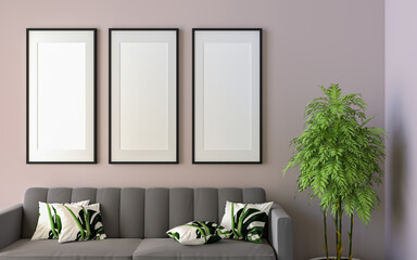 The living room is decorated with chairs, sofaand picture frames,.