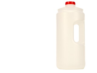 The white water bottle has a red cap on a white background. For carrying.