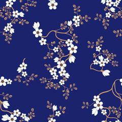 seamless pattern of flowers, branches and leaves