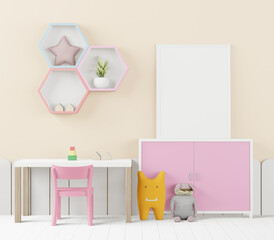 Playroom with dolls and picture frames.