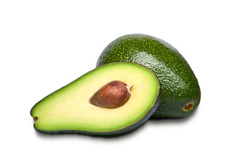 Ripe avocado close up on white background