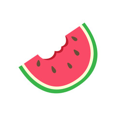 Fresh bitten watermelon slice on a white background.