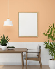 Obraz na płótnie Canvas Living room with table, chair and wall frame, 3D style