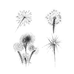 Fireworks drawings. Hand drawn salutes in vector.