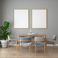Living room with table, chair and wall frame, 3D style