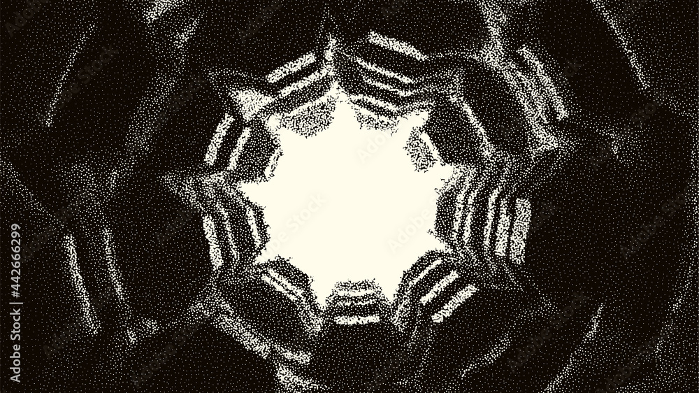 Poster retro styled docking corridor on space station or light at the end of tunnel concept for sci-fi post