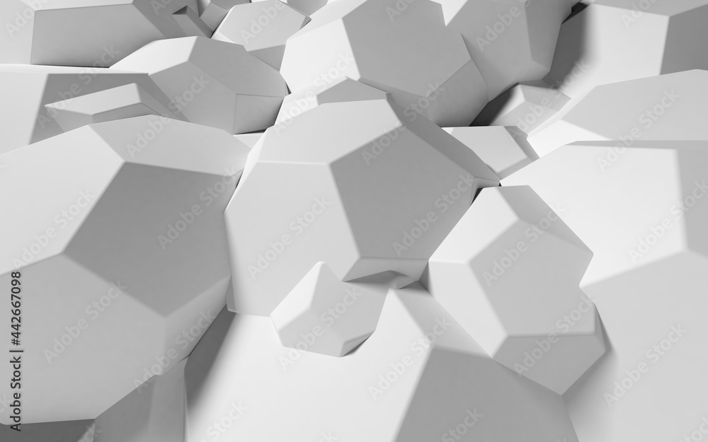 Aufkleber Abstract background with white 3D shapes flying in the light as a messy array or chaotic structure for any pastel backdrop. 3D illustration.